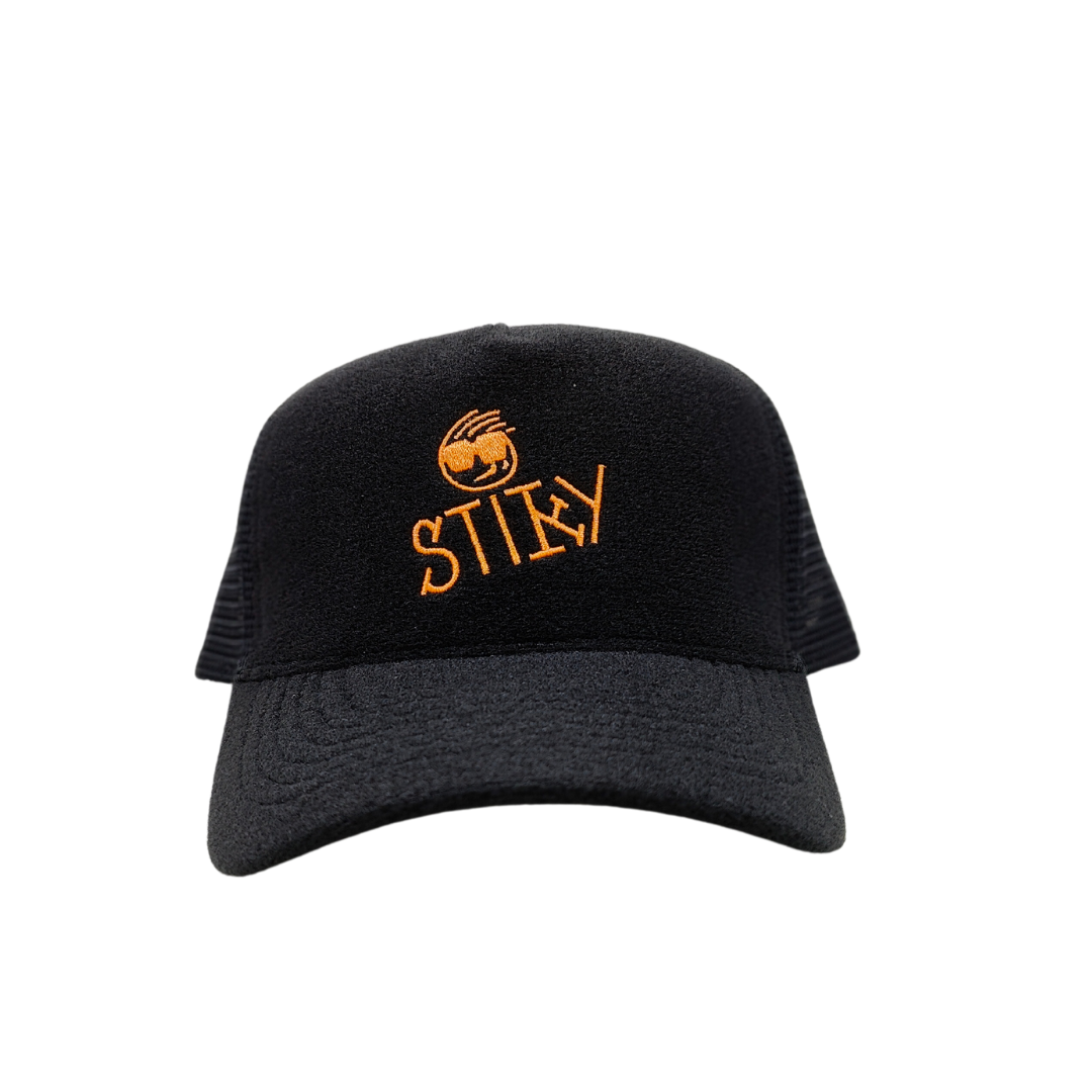 Stiky Trucker Hat 2.0 - Black w/ Orange Logo